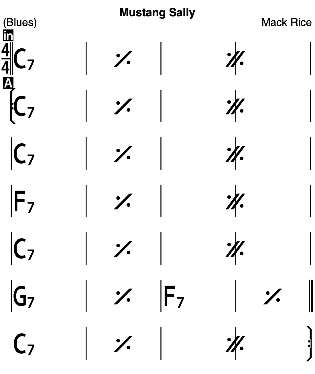 Mustang Sally_Chords Akkorde Mustang Sally Blues Schema
